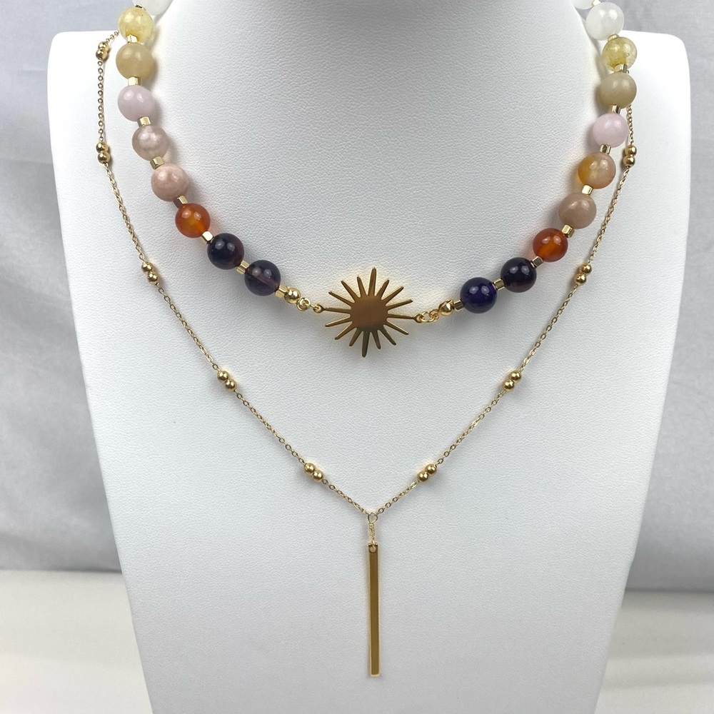 Summer Sunset Layering Necklace Set choker and Princess necklace